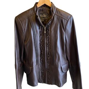 Terry Lewis Classic Luxuries Ruffle Leather Jacket Brown